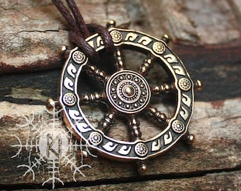 Dharma Pendant Wheel of Life Samsara Bronze Amulet Buddhist Talisman Necklace