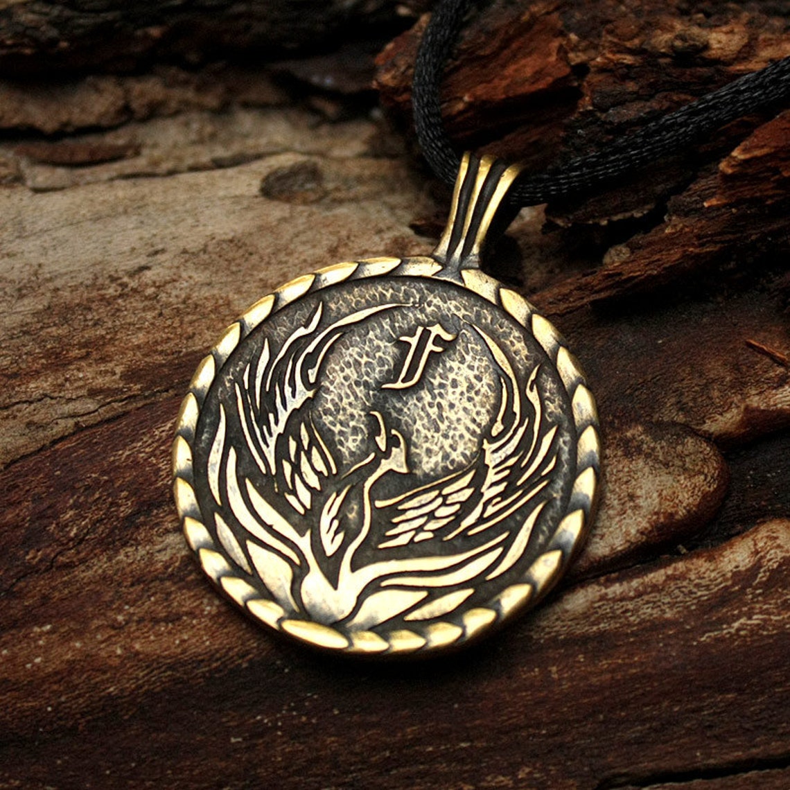 Bronze Phoenix Firebird Talisman Amulet Pendant Necklace Etsy