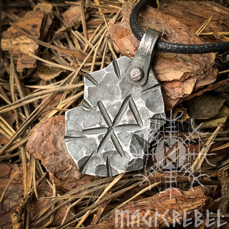 Forged Iron Love Rune Pendant, Viking Runic Amulet, Nordic Raw Chiseled ...