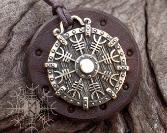 Viking Pendant Helm of Awe Aegishjálmur Icelandic Bronze Amulet Nordic Runic Talisman Necklace