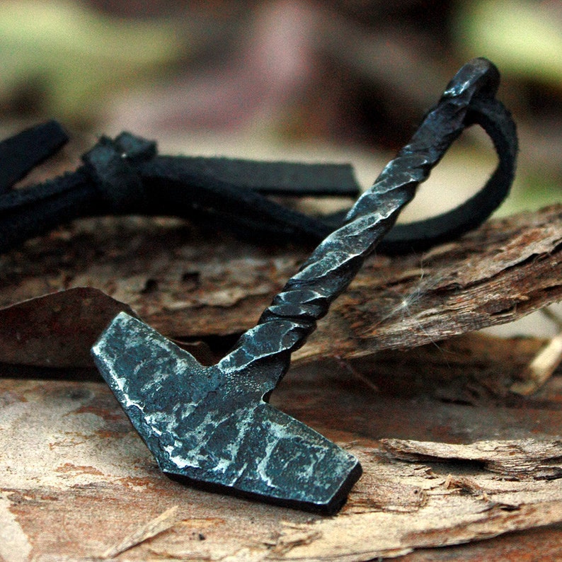 Forged Iron Viking Thor Hammer Handmade Mjolnir Nordic Pagan Medieval Tool Pendant Necklace image 4
