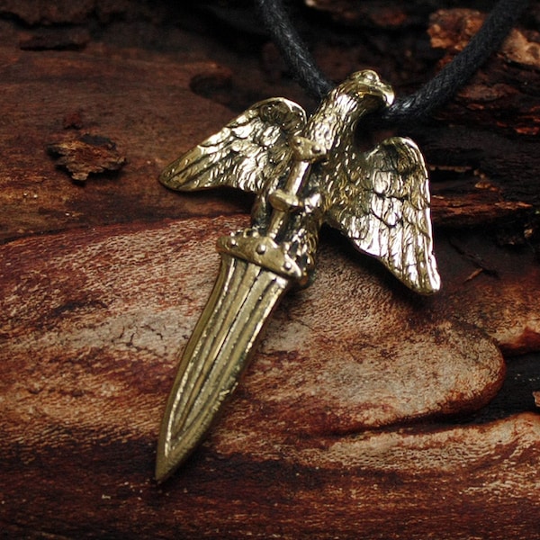 Bronze Rome Total War Roman Legion Eagle Sword 3D Pendant Necklace