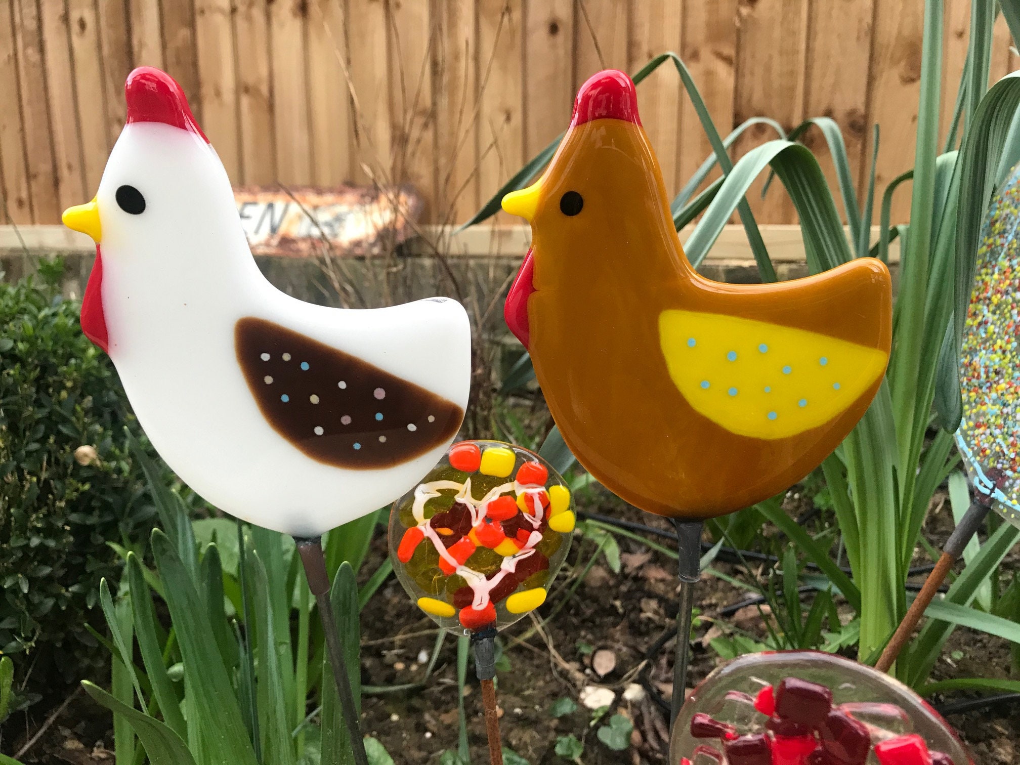 Glass Chicken Garden Ornament / Decoration Etsy UK