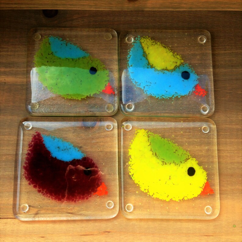 Glass Coaster Bird Design Etsy