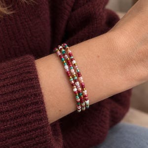 Boho Herfst Armband Set, 3 Kralenarmbanden, 3mm Glaskralen, Elastische Armbanden, Bohemian Sieraden