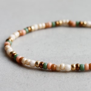 Beige, Brown, Pink, Green, Gold & Bronze Bracelet - Bohemian Jewellery - Dainty Bracelets