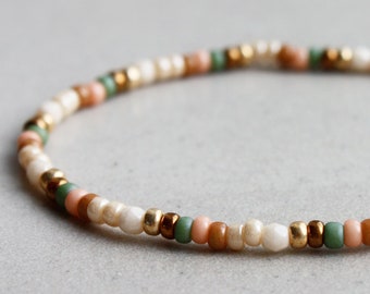 Beige, Brown, Pink, Green, Gold & Bronze Bracelet - Bohemian Jewellery - Dainty Bracelets