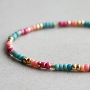 Pink, Seafoam & Gold Bracelet - Boho Summer Jewellery - Gifts for her