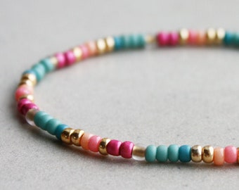 Kralenarmband Roze, Seafoam & Goud - Boho Zomer Armband - Vrolijke Sieraden