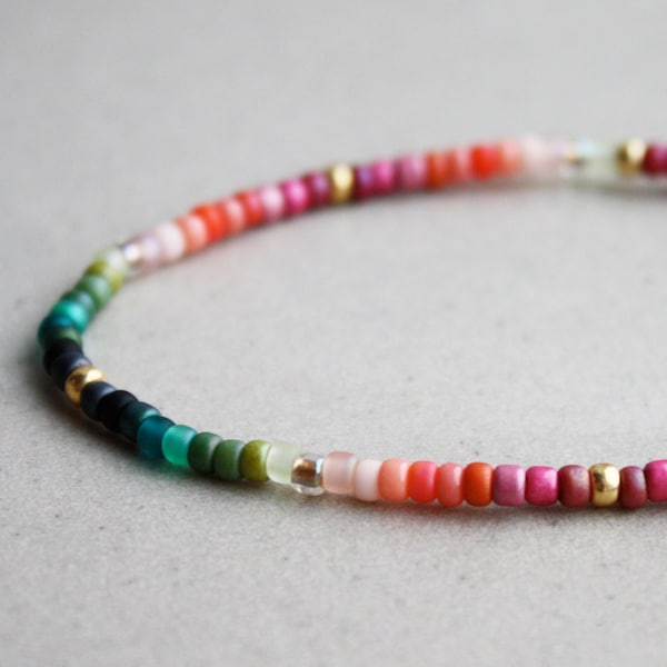 Pink, Green, Grey, Black & Gold Bracelet - Ombre - Boho Jewelry - Summer Accessories - Beaded Bracelets - Small 3mm Beads