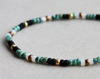 Black, Turquoise, White, Bronze & Gold Bracelet - Bohemian Jewellery - Summer Accessories