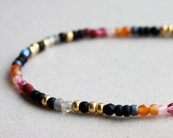 Boho Beaded Bracelet - Black, Orange, Pink, Oxblood, Grey & Gold - Bohemian Jewelry - Fall Jewellery - Autumn Vibes