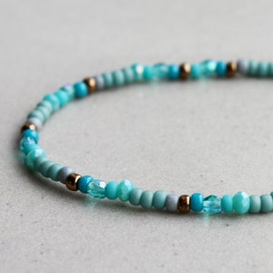 Turquoise, Grey & Bronze Bracelet - Boho Summer Bracelets - Bohemian Jewellery - Dainty - Stretchy