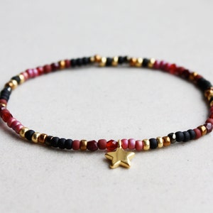 Ster Kralenarmband Zwart, Rood, Goud & Brons Boho Sieraden Kerstfeest Sieraad afbeelding 1