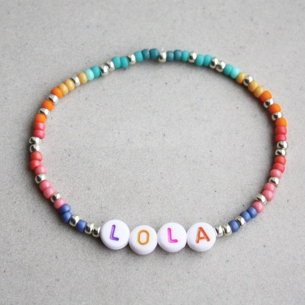 CUSTOM Name Rainbow Bracelet - Silver