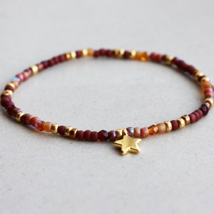 Star Bracelet - Dark Red, Brown & Gold - Christmas Jewelry - XMAS Gifts - Boho Style Jewellery