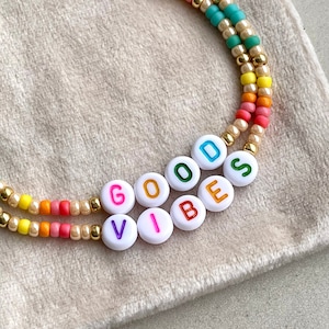 CUSTOM Bracelet with Name or Word, Friendship Bracelets, Colorful Jewelry,  Personalized Beaded Bracelets, Rainbow & Beige Beads