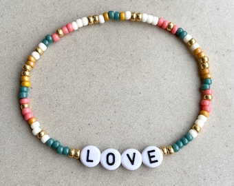 Personalised Name Bracelet, Custom Word Bracelet with Letter Beads, Initial Bracelets, Handmade Beaded Jewelry, Gift for friends