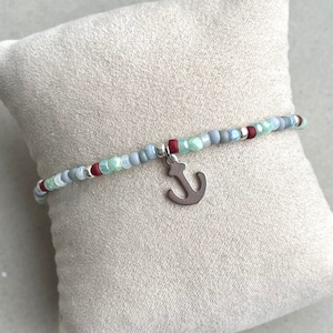 Pulsera Anchor Charm - Menta, Burdeos, Gris y Plata - Pulseras de Amistad - Joyería Boho - Joyería Boho - Amuleto de Buena Suerte