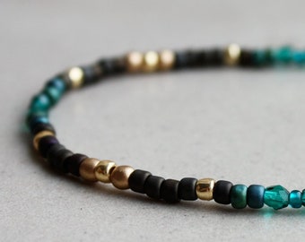 Emerald, Black & Gold Bracelet, Beaded Bracelets For Stacking, Bohemian Jewelry, Gifts For Best Friend, Jewellery