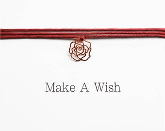 Rose Bracelet - Bohemian Jewellery, Friendship Bracelets, Boho Style, Flower Charm, Christmas Gift, Rose Gold Charm