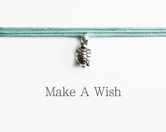 Make A Wish Turtle Bracelet - Bohemian Jewellery, Friendship Bracelets, Boho Style Jewelry, Small Tortoise Charm, Seagreen, Choose Color