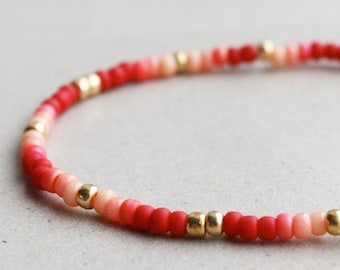 Red, Pink & Gold Bracelet, Boho Jewellery, Jewelry For Women, Summer Accessories