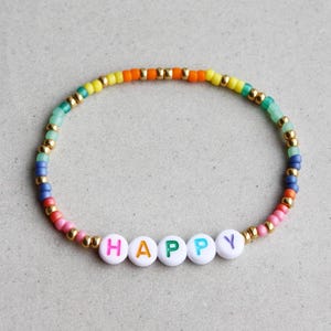 Pulsera personalizada colorida - Elige nombre o palabra - Pulseras de la amistad - Cuentas arcoíris