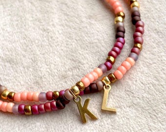 Initial Bracelet, Stainless Steel Alphabet Letter Charm, Custom Bracelets, Stretchy, Friendship Jewelry
