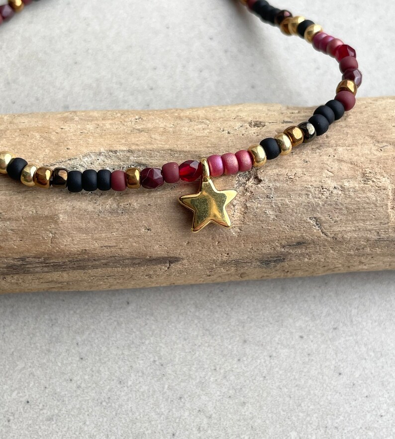 Ster Kralenarmband Zwart, Rood, Goud & Brons Boho Sieraden Kerstfeest Sieraad afbeelding 6