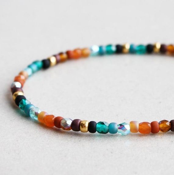 Autumn Bracelet - Boho Beaded Bracelets - Fall Jewellery - Bohemian Jewelry - Small Glass Beads - Dainty