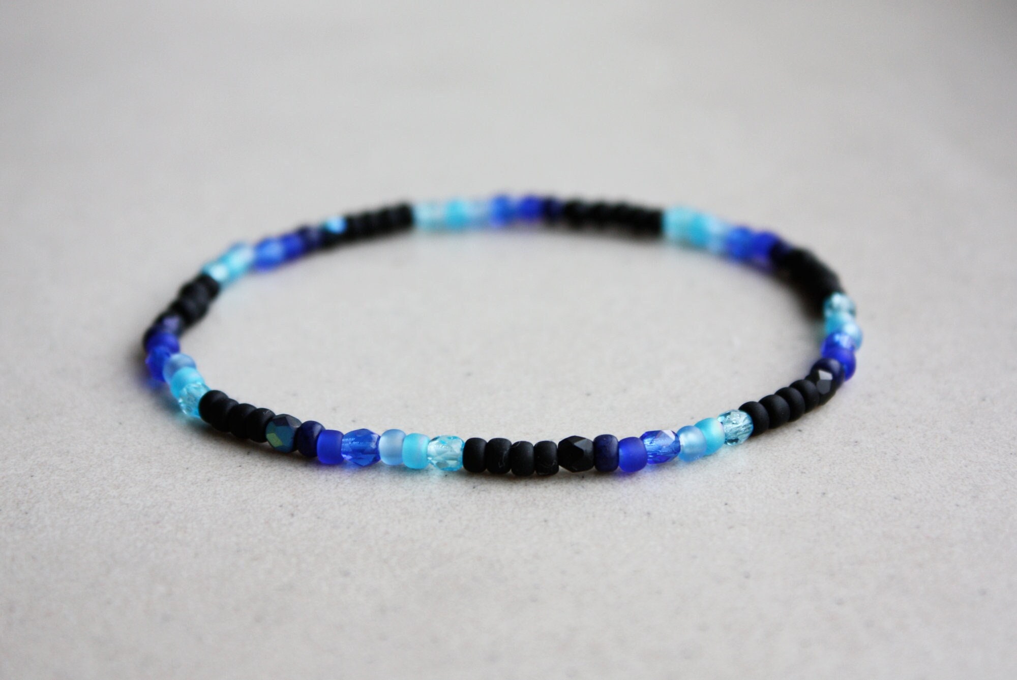 Black Blue Bracelet Beaded Bracelets 3mm Beads Stretchy Handmade