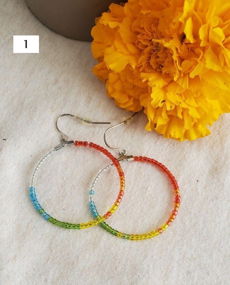 Beaded Hoop Earrings Great Gift Etsy