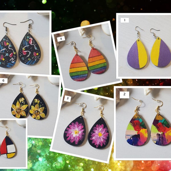 Hand Painted Wood Earrings! Unique Earrings! Lifetime Warranty!