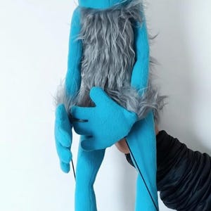 Handmade Blue Monster Puppet – Four-Eyed Alien Muppet, Soft Peluche, Professional Use
