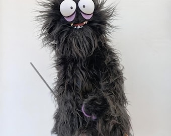 Marionete de Teatro – Monstro Muppet preto feito à mão, para uso profissional, pelúcia macia, personalizável, para crianças e colecionadores, teatro de marionetes
