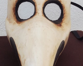 Plague mask with glass eyes, white ancient plague mask, historic venetian mask, steampunk mask