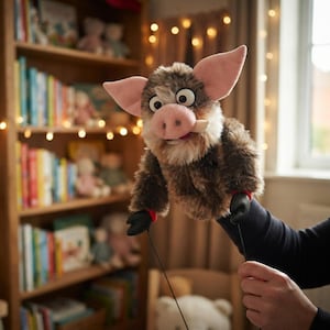 Hand Puppet, Pig Muppet Style with Faux Fur and Metal Rods
