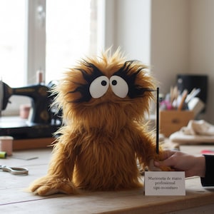 Professional Puppet Monster, Brown Velvet Hand with Rods