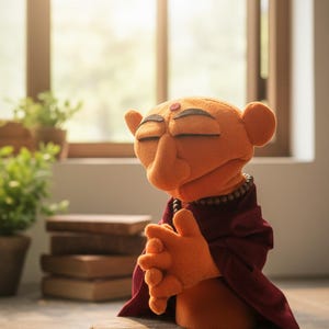 Hand Puppet Monk, Fleece Fabric Buddhist with Rods