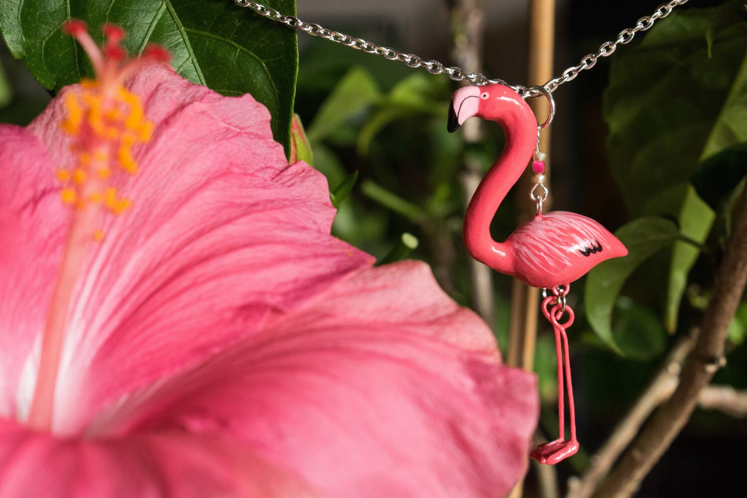 Collier Pendentif Flamant Rose Strass - Bijou Mousseux Doré Pour Fête Ou Soirée