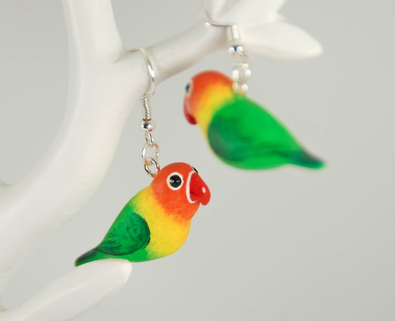 Green and Orange Lovebirds Dandling Earrings Colorful Birds - Etsy