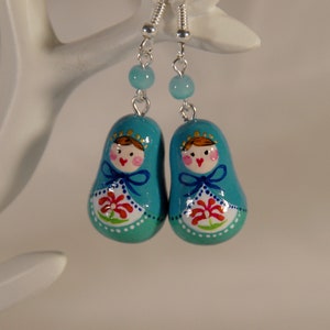 Russian dolls earrings - turquoise and blue - handmade jewelry - original earrings - sweet gift idea