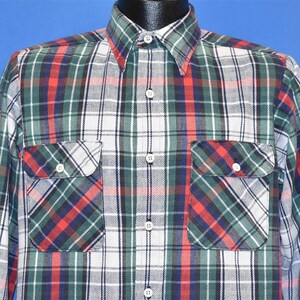 70s Big Yank Red Green Plaid Flannel Workwear Button Down Shirt Medium
