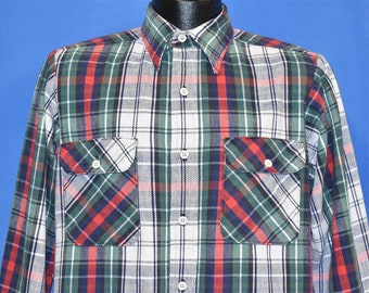 70s Big Yank Red Green Plaid Flannel Workwear Button Down Shirt Medium