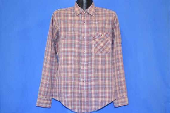 80s Levis Red Beige Plaid Button Down Pocket Shir… - image 2