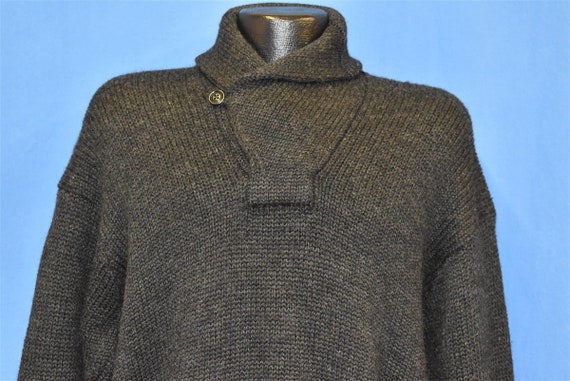 80s Ralph Lauren Polo Shawl Neck Charcoal Wool Sw… - image 2