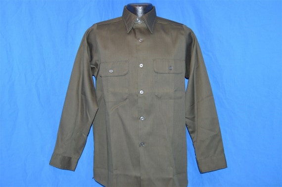 70s Olive Green Button Down Deadstock Work Shirt … - image 3