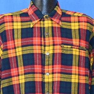 40s Gerhard Kennedy Viyella Flannel Red Blue Yellow Plaid Button Down Shirt Large