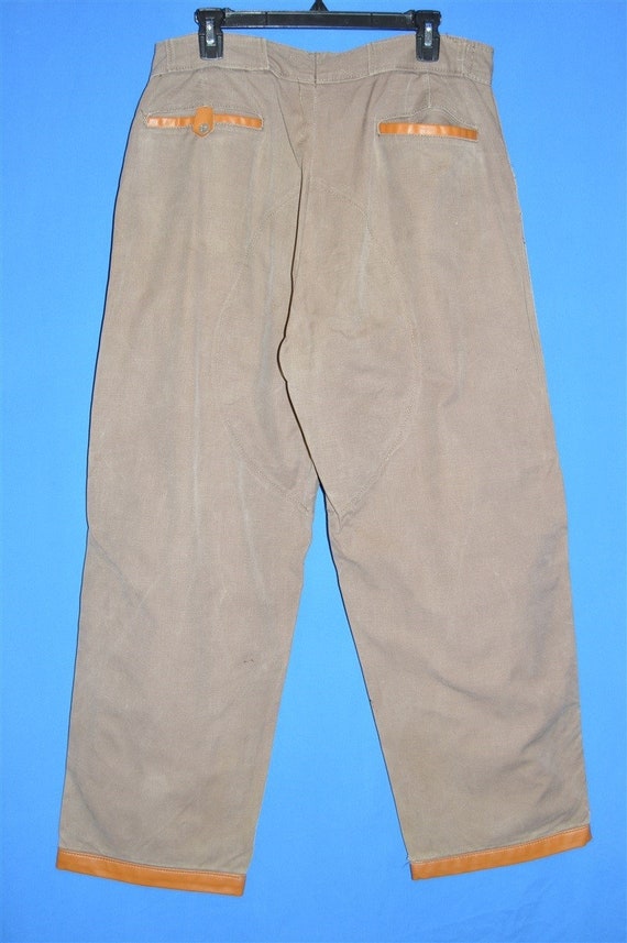 60s Trophy Twill Faux Leather Hunting Pants Size … - image 3